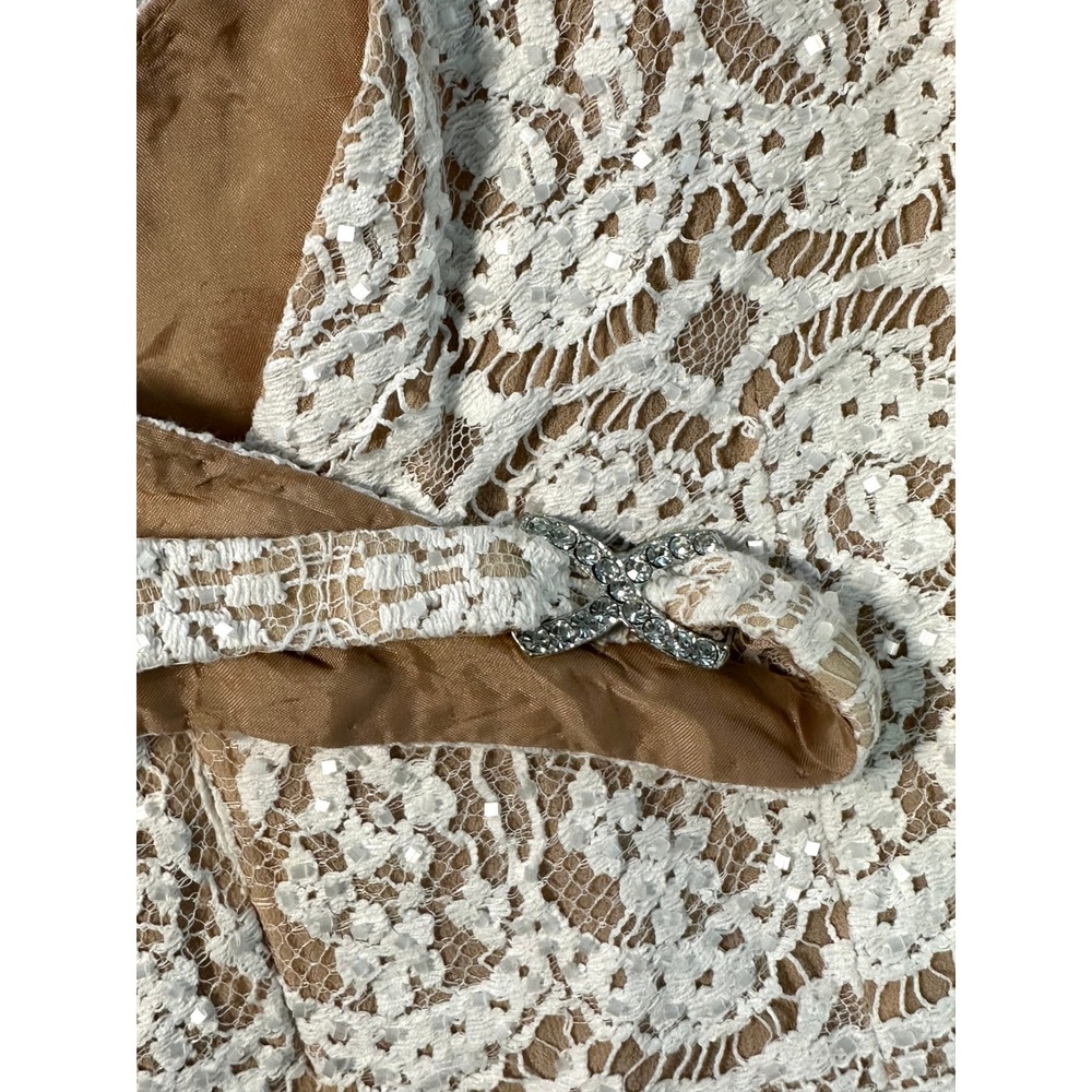 Cache Y2K vintage ivory white lace & bead Mini Dress nude sz 6 homecoming - Picture 3 of 7